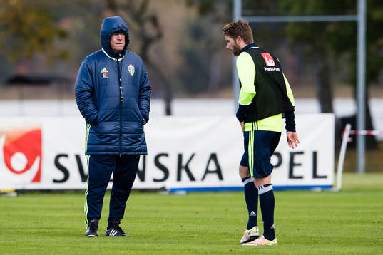 Förbundskapten Janne Andersson och Marcus Rohdén