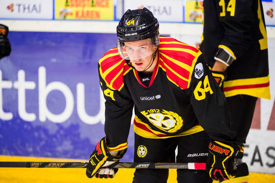 Brynäs Jonathan Pudas före ishockeymatchen i SHL mellan