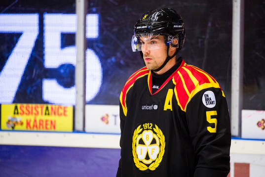 Brynäs Lukas Kilström före ishockeymatchen i SHL mellan