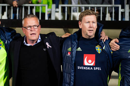 Sveriges förbundskapten Janne Andersson och assisterande
