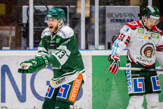 Färjestads Anton Grundel och Frölundas Mats Rosseli Olsen