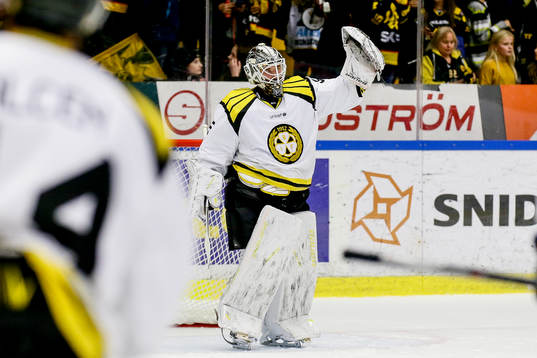Brynäs målvakt David Rautio jublar