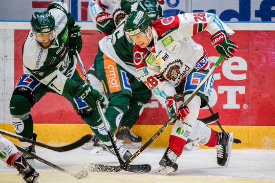 Färjestads Jonas Holös och Frölundas Johan Sundström