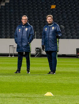 Sveriges förbundskapten Janne Andersson och assisterande