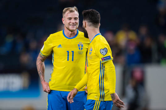 Sveriges John Guidetti och Jimmy Durmaz