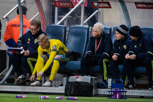 Sveriges Oscar Wendt pratar med assisterande