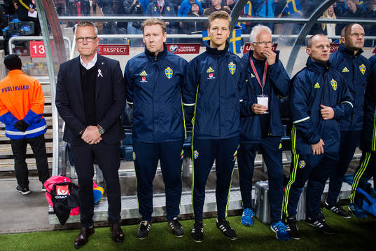 Sveriges förbundskapten Janne Andersson och assisterande