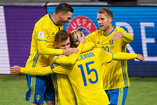 Sveriges Marcus Berg, Emil Krafth, Oscar Hiljemark och Ola