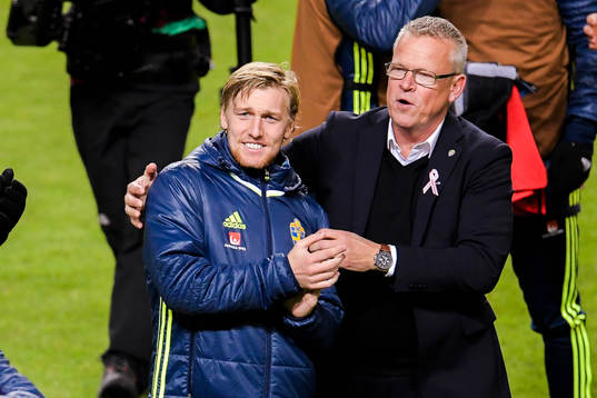 Sveriges Emil Forsberg och förbundskapten Janne Andersson