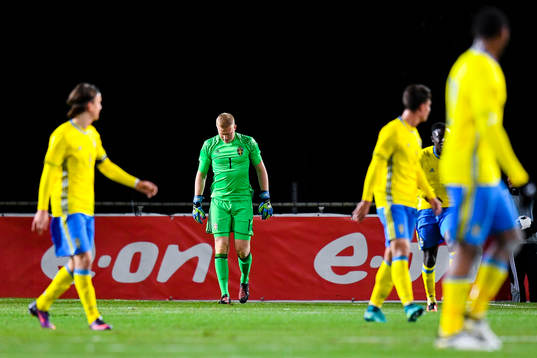Sveriges målvakt Tim Erlandsson deppar