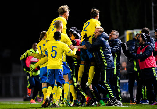 Sveriges spelare  jublar
