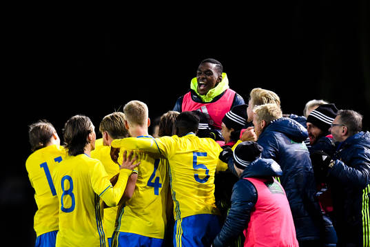 Sveriges spelare  jublar