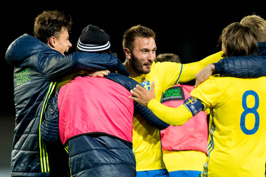 Sveriges Muamer Tankovic (m) jublar
