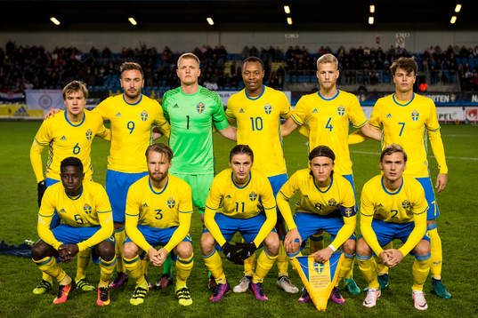 Sveriges startelva ställer upp för en lagbild, övre