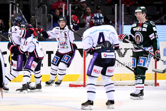 Linköpings Garret Roe jublar med lagkamrater