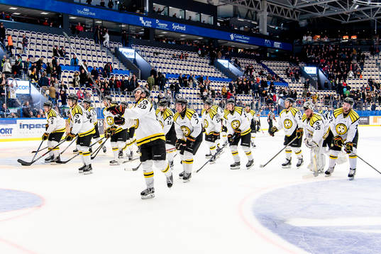 Brynäs spelare jublar framför fansen