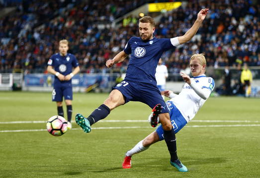 Malmö FFs Kari Arnason och Norrköpings Karl Holmberg