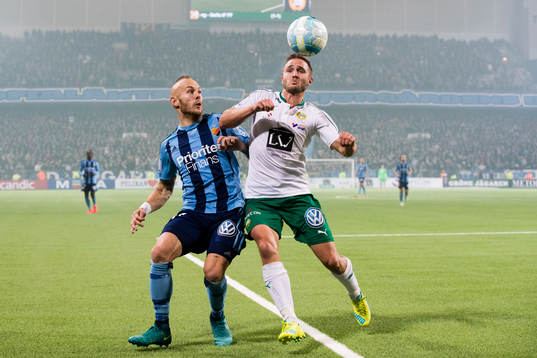 Djurgårdens Magnus Eriksson och Hammarbys Mats Solheim i