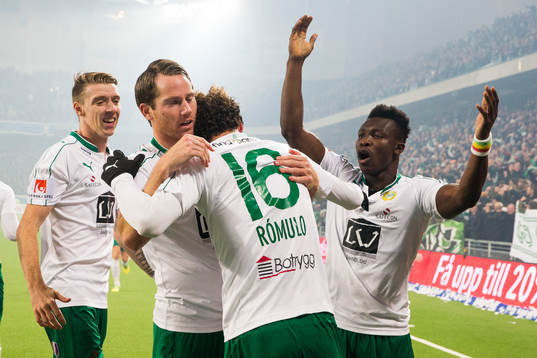 Hammarbys Birkir Már Saevarsson, Johan Persson, Romulo