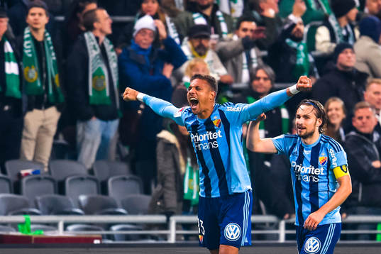 Djurgårdens Mathias Ranegie och Kevin Walker jublar