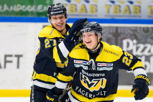 s Jacob Cederholm och Lias Andersson jublar