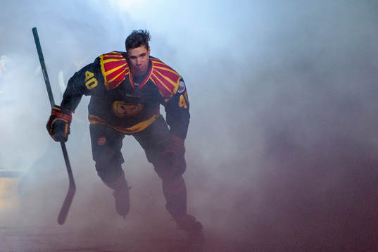 Brynäs Jesper Jensen före ishockeymatchen i SHL mellan