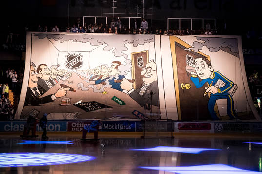TIFO innan ishockeymatchen i SHL mellan Leksand och Rögle