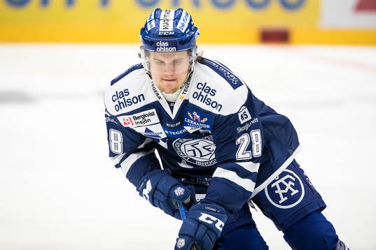 Leksands William Wikman i ishockeymatchen i SHL mellan