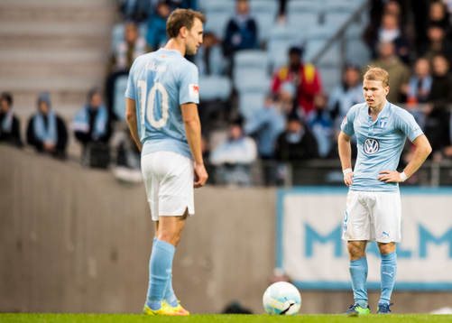 Malmö FFs Magnus Wolff Eikrem och Yoshimar Yotún deppar