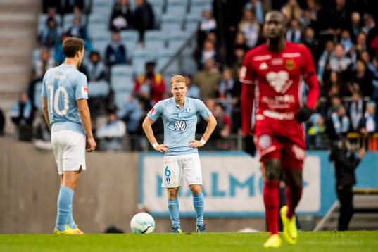 Malmö FFs Magnus Wolff Eikrem och Yoshimar Yotún deppar
