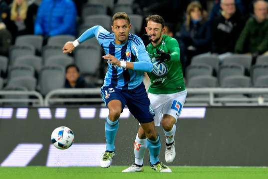 Djurgårdens Mathias Ranegie och Jönköpings Robert Gojani
