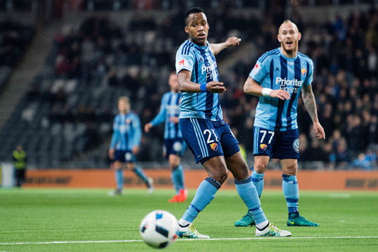 Djurgårdens Mihlali Mabhuti Mayambela och Magnus Eriksson