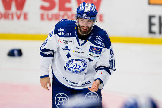 Leksands Markus Lauridsen blöder från munnen
