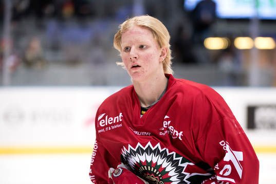 Frölundas Rasmus Dahlin innan ishockeymatchen i SHL mellan