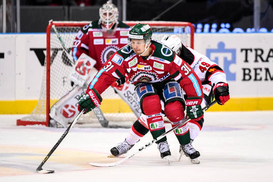 Frölundas Nicklas Lasu och Malmö Redhawks Rhett Rakhshani