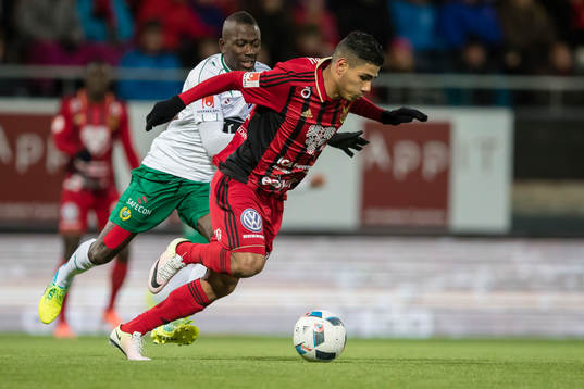 Östersunds Hosam Aiesh mot Hammarbys Pa Amat Dibba