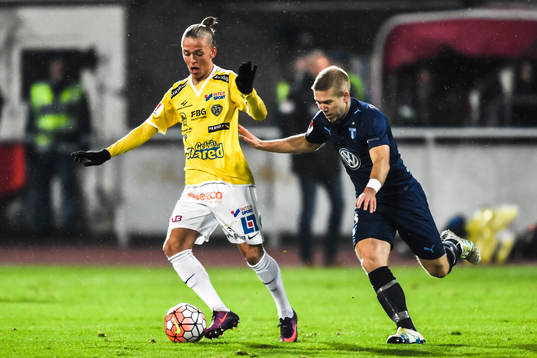 Falkenbergs Jesper Karlsson och Malmö FFs Anton Tinnerholm