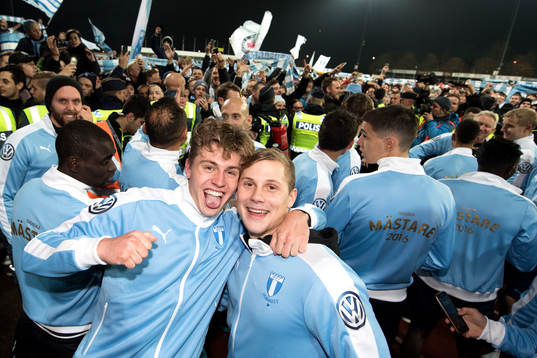 Malmö FFs Mattias Svanberg och Erik Andersson jublar