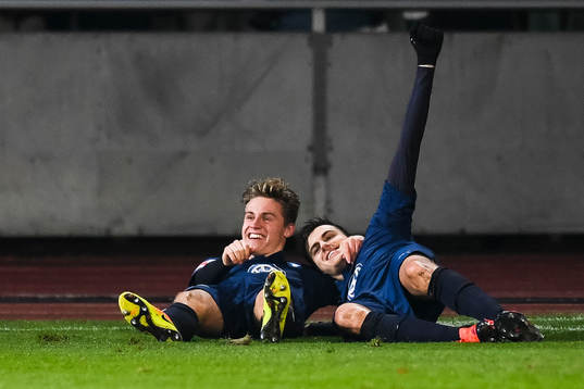 Malmö FFs Mattias Svanberg och Alexander Jeremejeff jublar