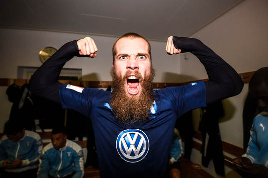 Malmö FFs Jo Inge Berget  jublar i omklädningsrummet