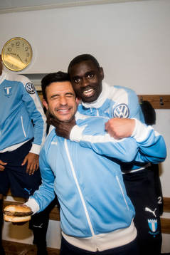 Malmö FFs Behrang Safari och Enock Kofi Adu jublar i