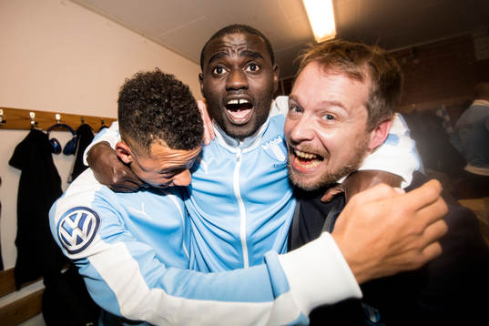 Malmö FFs Tobias Sana, Enock Kofi Adu och Peter Åhlander,