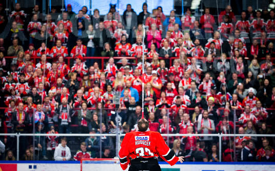 Örebros målvakt Julius Hudacek firar segern med fansen