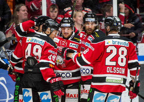 Malmö Redhawks Nichlas Hardt i mitten jublar