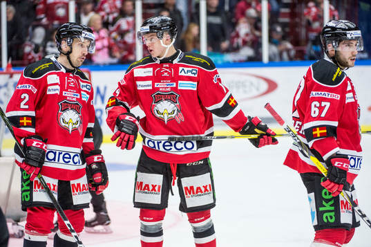Malmö Redhawks Erik Andersson, Carl-Johan Lerby och