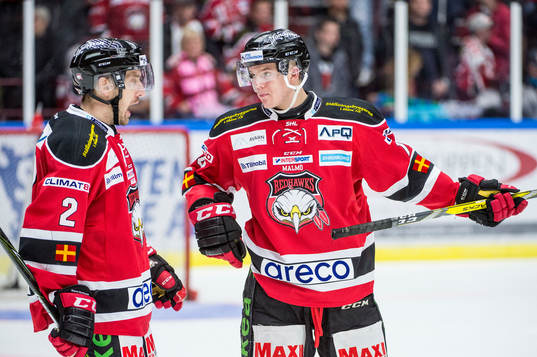 Malmö Redhawks Erik Andersson och Carl-Johan Lerby deppar