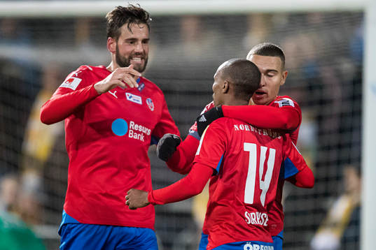 Helsingborgs Mikael Dahlberg och Bradley Ralani och Jordan