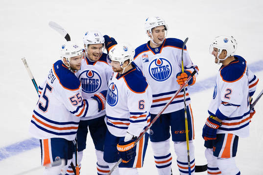 Edmontons Mark Latest, Anton Lander, Adam Larsson, Tyler