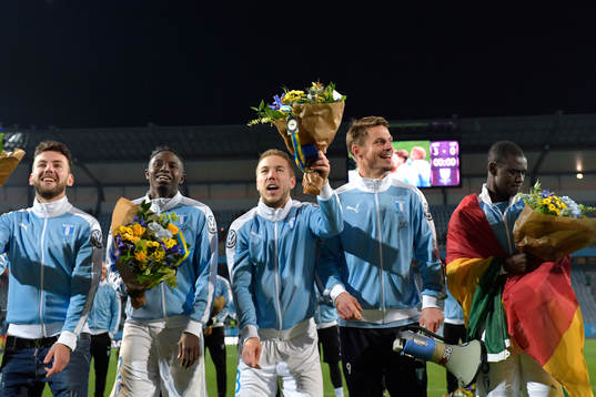 Malmö FFs Erdal Rakip, Pa Konate, Anton Tinnerholm, Markus