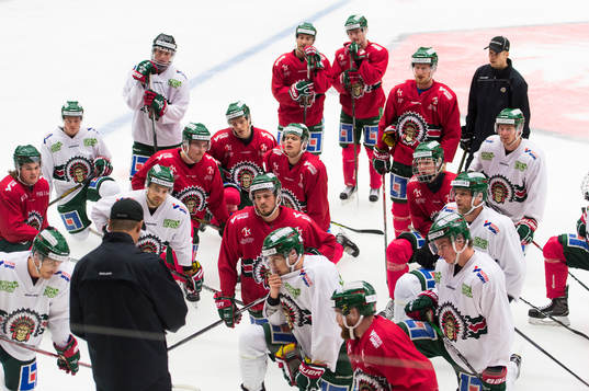 Laget lyssnar på tränare Roger Rönnberg